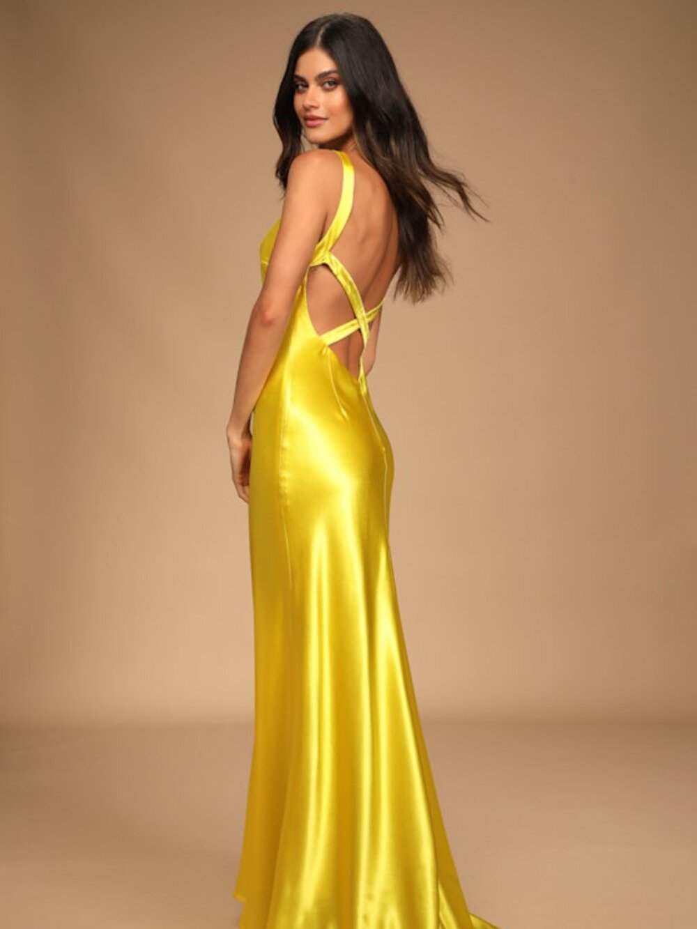 NWT! Lulus Perfectly Classy Yellow Satin Strappy Maxi Dress - Size S
